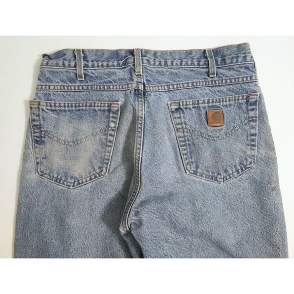 Vintage Carhartt Mens 33x30 Flannel Lined Blue Jeans Pants Distressed B21DST USA - Picture 9 of 12